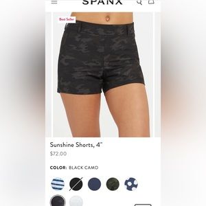 Spanx 4” Sunshine Shorts—NWT. Size small, black and grey camo